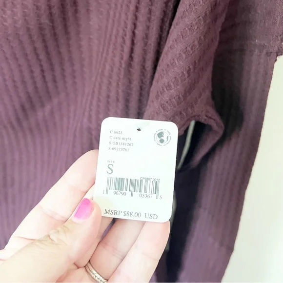 Free People Juicy Long Sleeve Waffle Knit Thermal Top Date Night S NWT - Picture 6 of 10